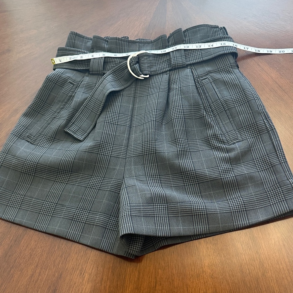GANNI Plaid Paperbag High-Waist Belted Shorts | Size S - Picture 4 of 15